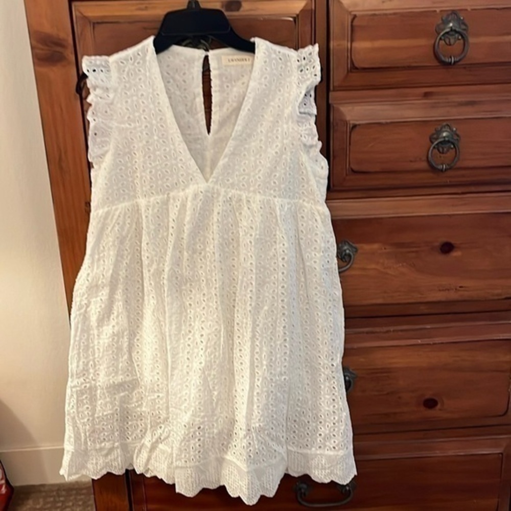 Lavender J White Eyelet Lined Dress Size Large NWOT